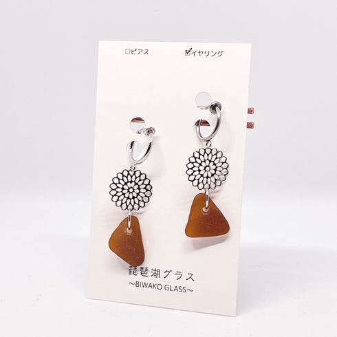 琵琶湖グラス フラワーモチーフイヤリング