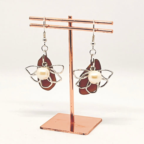 琵琶湖グラス 花びらチャーム&フェイクパールピアス