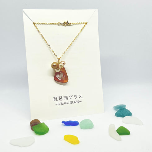 琵琶湖グラス シェル&つぶつぶフェイクパールのつやつやネックレス